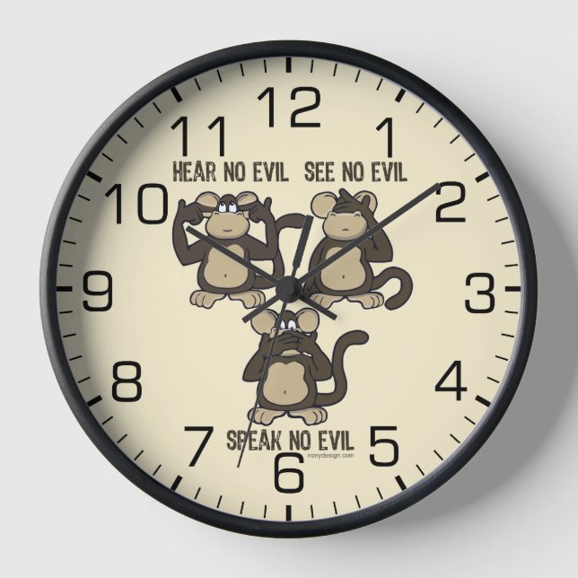 Hear No Evil Monkeys Humour Clock (Front)