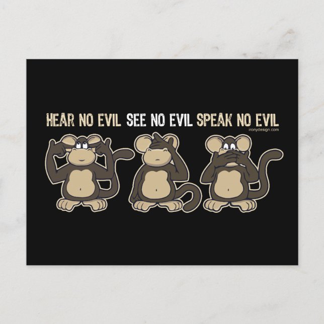 Hear No Evil Monkeys Humour Postcard (Front)