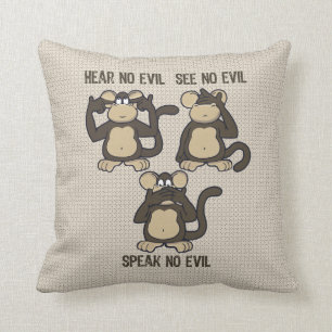 Hear No Evil Monkeys Humourous Brown Cushion