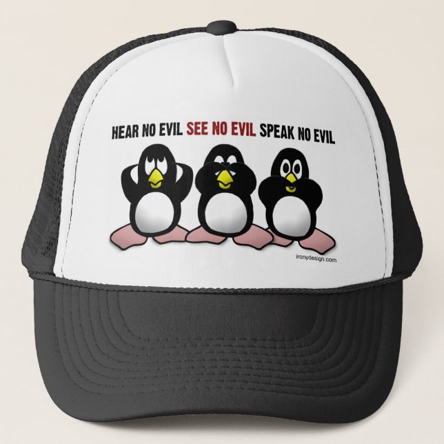 Hear No Evil Penguins Trucker Hat (Front)