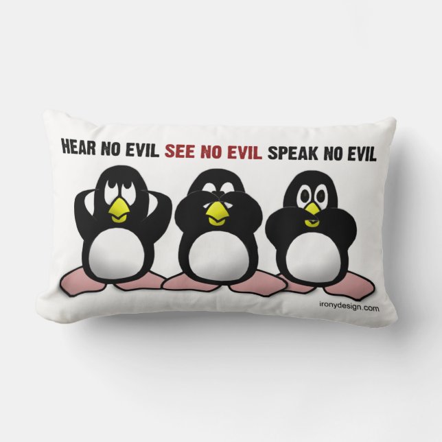 Hear No Evil, See No Evil, Speak No Evil Lumbar Cushion (Front)