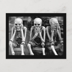Hear no evil, speak no evil, see no evil skeletons postcard