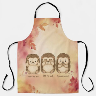 hear, see and speak no evil cute Hedgehogs Apron