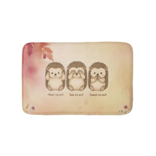 hear, see and speak no evil cute Hedgehogs Bath Mat