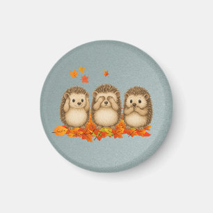 hear, see and speak no evil Hedgehogs leafs Magnet