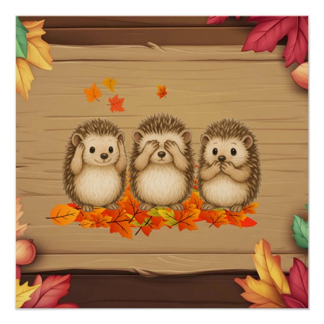 hear, see and speak no evil Hedgehogs leafs Poster (Front)