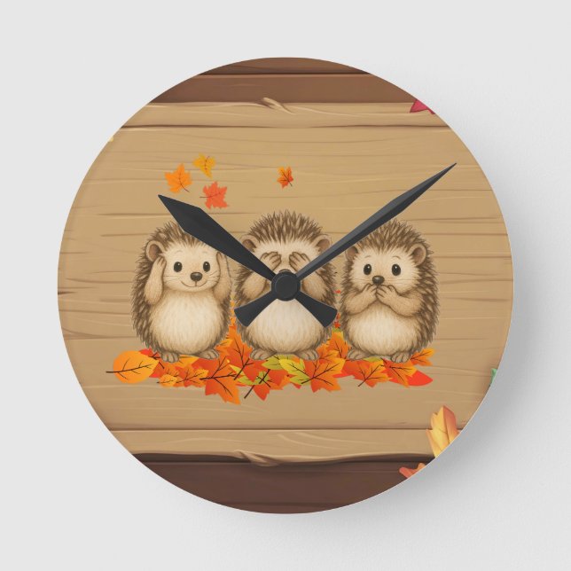 hear, see and speak no evil Hedgehogs leafs Round Clock (Front)