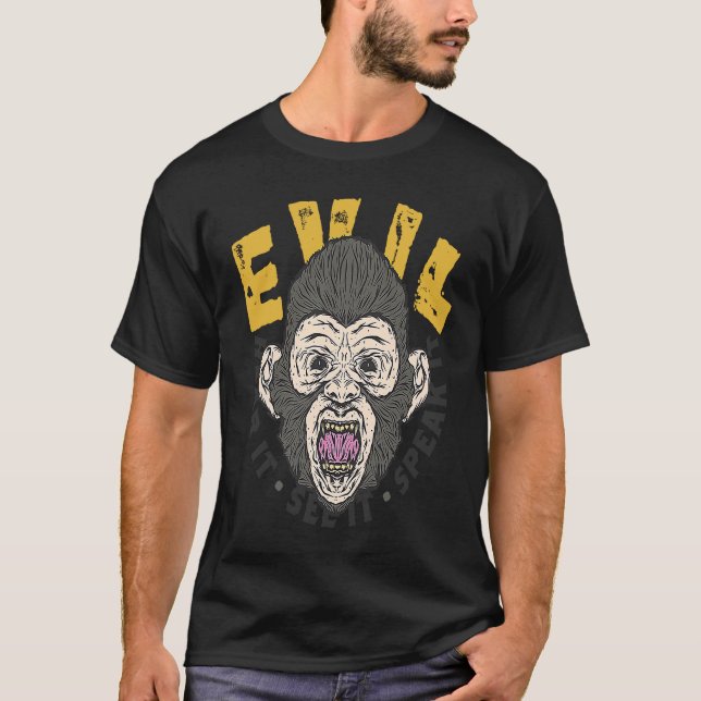 Hear, See, Speak Evil Chimp T-Shirt (Front)