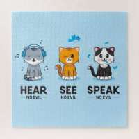 Hear See Speak No Evil Cats Puzzle (20x20)