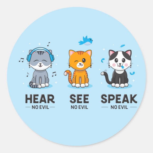 Hear See Speak No Evil Cats / Stickers (Front)