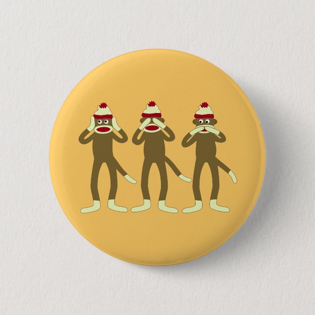 Hear, See, Speak No Evil Sock Monkeys 6 Cm Round Badge (Front)