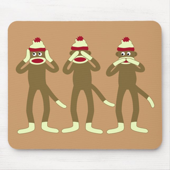 Hear, See, Speak No Evil Sock Monkeys Mouse Pad (Front)