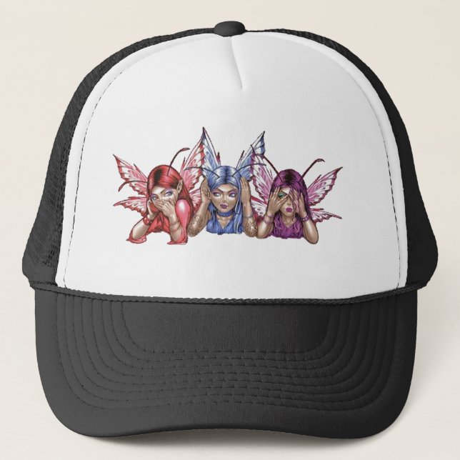 Hear, Speak, See No Evil Trucker Hat (Front)