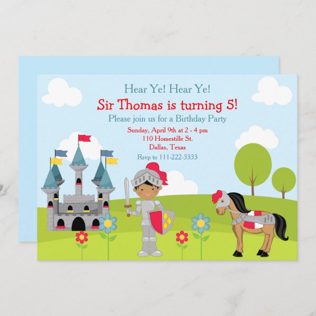 Hear Ye African American Knight Birthday Party Invitation (Front/Back)