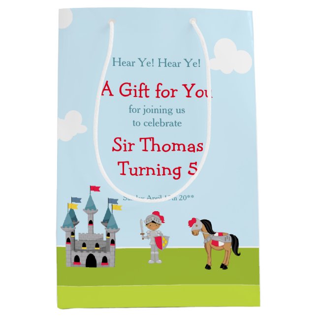 Hear Ye African American Knight Birthday Party Medium Gift Bag (Front)