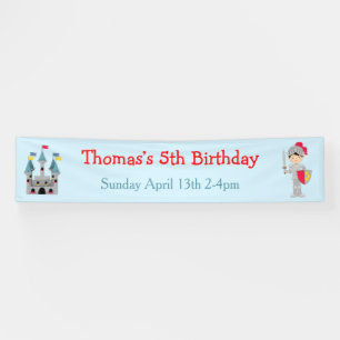 Hear Ye Black Hair Cute Knight Birthday Party Banner