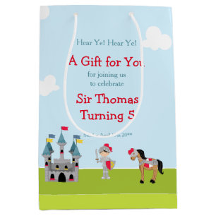 Hear Ye Black Hair Cute Knight Birthday Party Medium Gift Bag