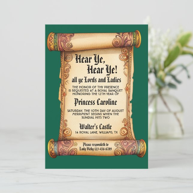Hear Ye, Hear Ye! Medieval Royal Birthday Invitation (Standing Front)