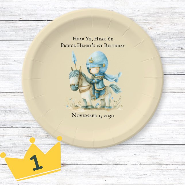 Hear Ye Mediaeval Knight Boy’s 1st Birthday Paper Plate (Hear Ye Medieval Knight Boy’s 1st Birthday Paper Plates)