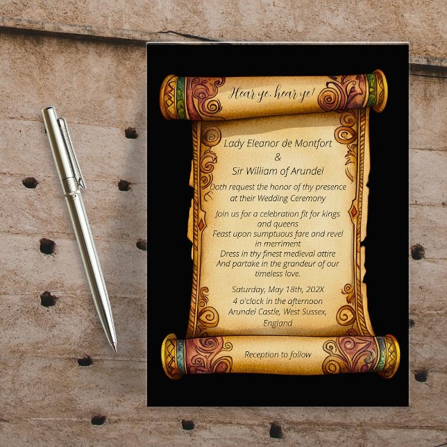 Hear Ye Mediaeval Scroll Ornate Wedding Invitation (Hear Ye Medieval Scroll Ornate Wedding Invitation)