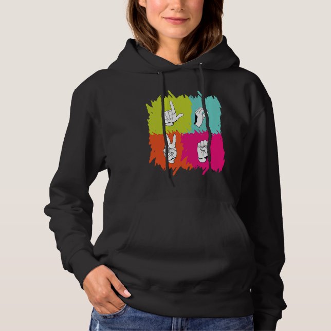 Hearing Aid Deaf Pride ASL hand sign language Gest Hoodie (Front)