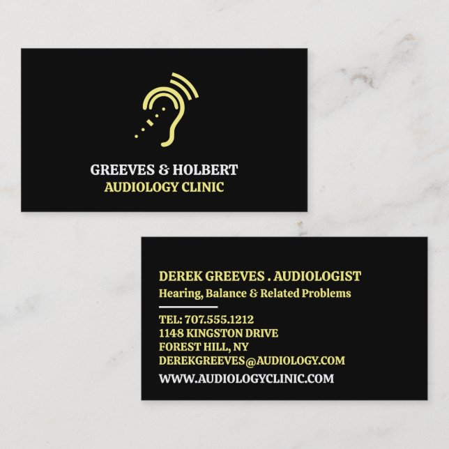 Hearing Aid Design, Audiologist, Audiology Clinic Business Card (Front/Back)