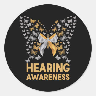 Hearing Awareness Butterfly Ribbon Family Support  Classic Round Sticker
