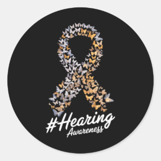 Hearing Awareness Butterfly Ribbon T-Shirt Classic Round Sticker