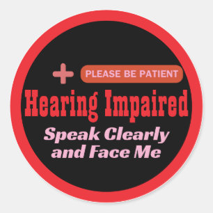 hearing impaired elegant design - black and red classic round sticker