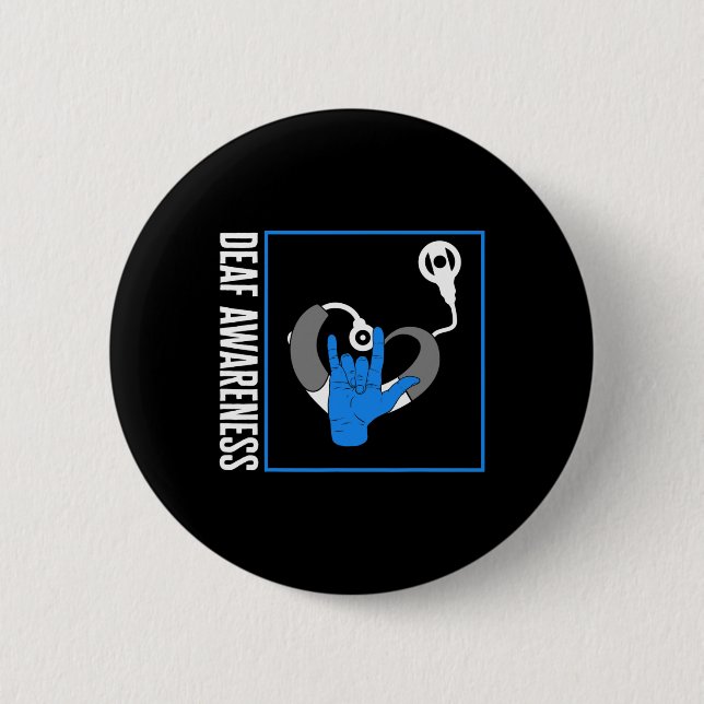 Hearing Loss Awareness Deaf Cochlear Implant ASL H 6 Cm Round Badge (Front)