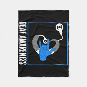 Hearing Loss Awareness Deaf Cochlear Implant Asl H Fleece Blanket