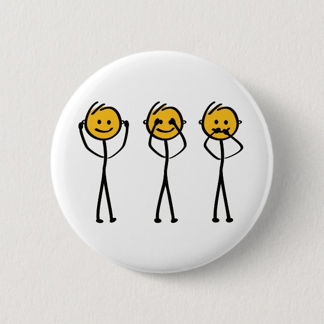 Hearing, seeing and silent drawing. Three monkeys 6 Cm Round Badge (Front)