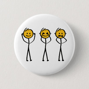 Hearing, seeing and silent drawing. Three monkeys 6 Cm Round Badge