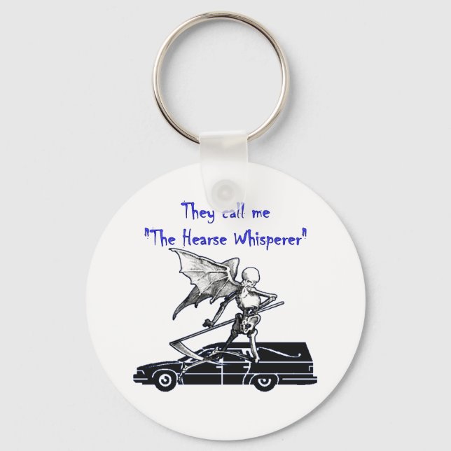 Hearse and Grim Reaper Skeleton Goth Humour Key Ring (Front)