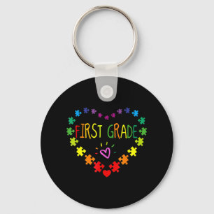 Heart 100th Day of 1st grade Teacher Autism Awaren Key Ring