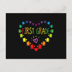 Heart 100th Day of 1st grade Teacher Autism Awaren Postcard
