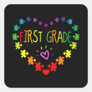 Heart 100th Day of 1st grade Teacher Autism Awaren Square Sticker