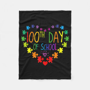 Heart 100th Day of School Teacher Autism Awareness Fleece Blanket