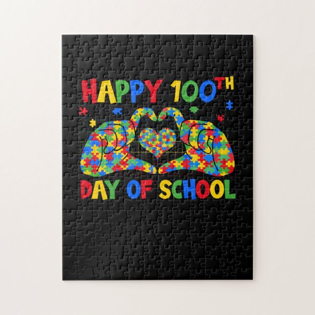 Heart 100th Day of School Teacher Autism Awareness Jigsaw Puzzle (Vertical)