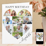 Heart 11 Photo Collage Elegant Name Birthday Card<br><div class="desc">Say Happy Birthday with a love heart photo collage, personalised birthday card. The photo template is set up for you to add your pictures, working in rows from top to bottom. The photo collage holds 11 photos which are displayed in a mix of portrait, landscape and square / instagram formats....</div>