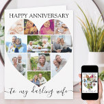 Heart 11 Photo Collage Wife Script Anniversary Card<br><div class="desc">Say Happy Anniversary with a love heart photo collage, personalised wedding anniversary card. The photo template is set up for you to add your pictures, working in rows from top to bottom. The photo collage holds 11 photos which are displayed in a mix of portrait, landscape and square / instagram...</div>