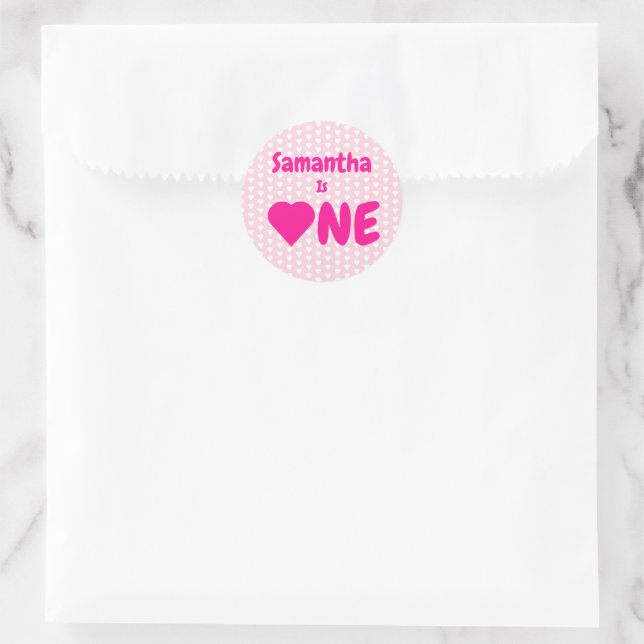 Heart 1st Birthday Classic Round Sticker (Bag)