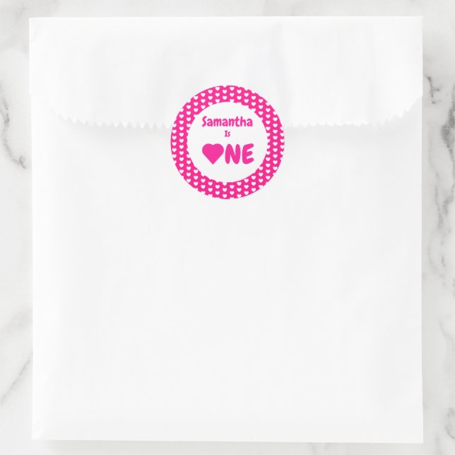 Heart 1st Birthday Classic Round Sticker (Bag)