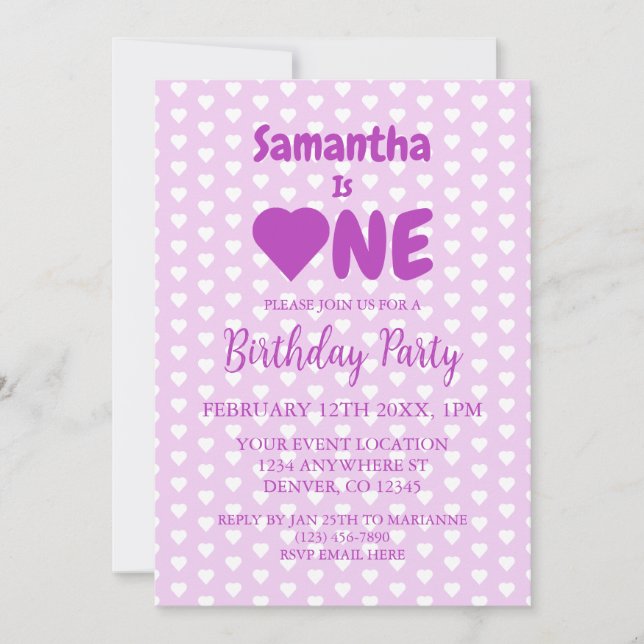 Heart 1st Birthday Invitation (Front)