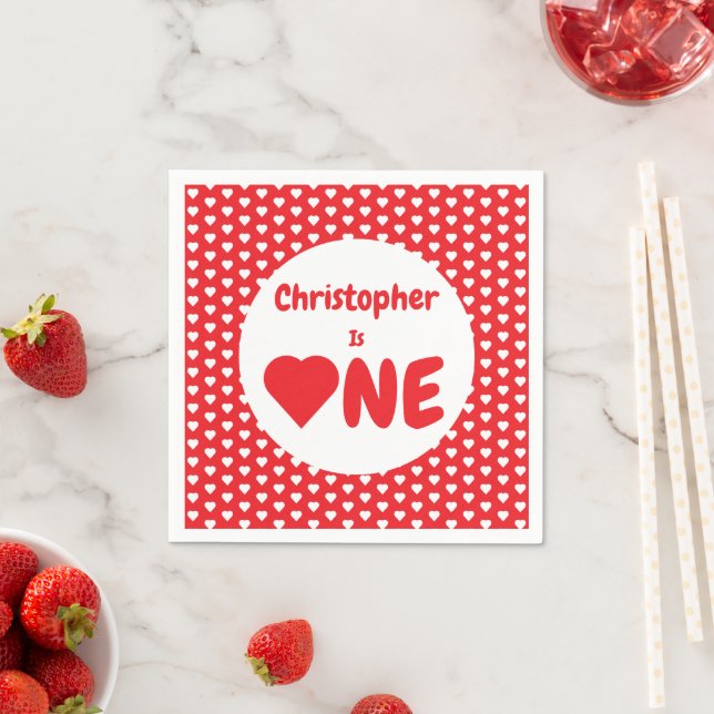 Heart 1st Birthday Napkin (Insitu)