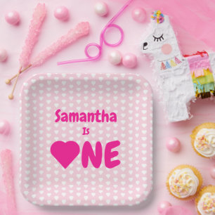 Heart 1st Birthday Paper Plate