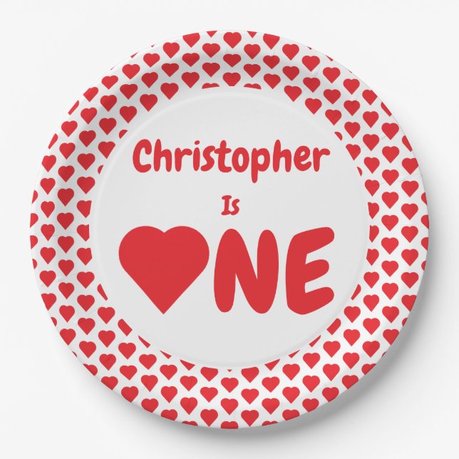 Heart 1st Birthday Paper Plate (Front)