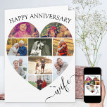 Heart 9 Photo Collage Wife Script Anniversary Card<br><div class="desc">Say Happy Anniversary with a love heart photo collage, personalised wedding anniversary card. The photo template is set up for you to add your pictures, working in rows from top to bottom. The photo collage holds 11 photos which are displayed in a mix of portrait and landscape formats. "wife" is...</div>