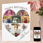 Heart 9 Photo Collage with Love Script Birthday Card<br><div class="desc">Say Happy Birthday with a love heart photo collage, personalised birthday card. The photo template is set up for you to add your pictures, working in rows from top to bottom. The photo collage holds 9 photos which are displayed in a mix of portrait and landscape formats. "with love" is...</div>