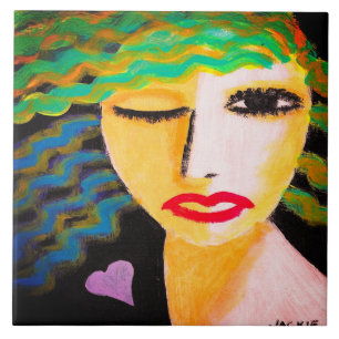 Heart Abstract Portrait of a Woman Ceramic Tile
